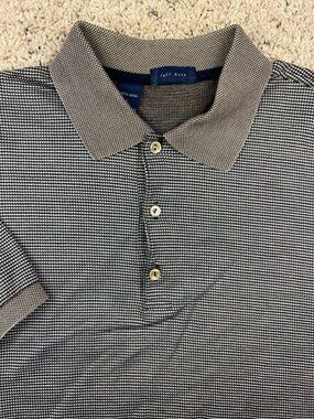 VTG Jeff Rose Large Polo Shirt Men Italy Brown Blue White Short Sleeve Cotton